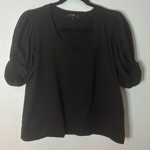 7 For All Mankind Black V-Neck Blouse